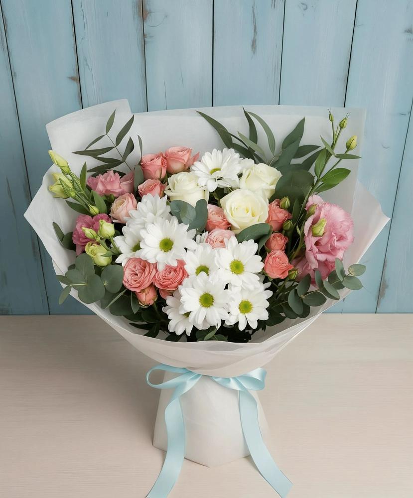 Букет цветов из: Розы, Лизиантусы и Хризантемы в Сухобезводное