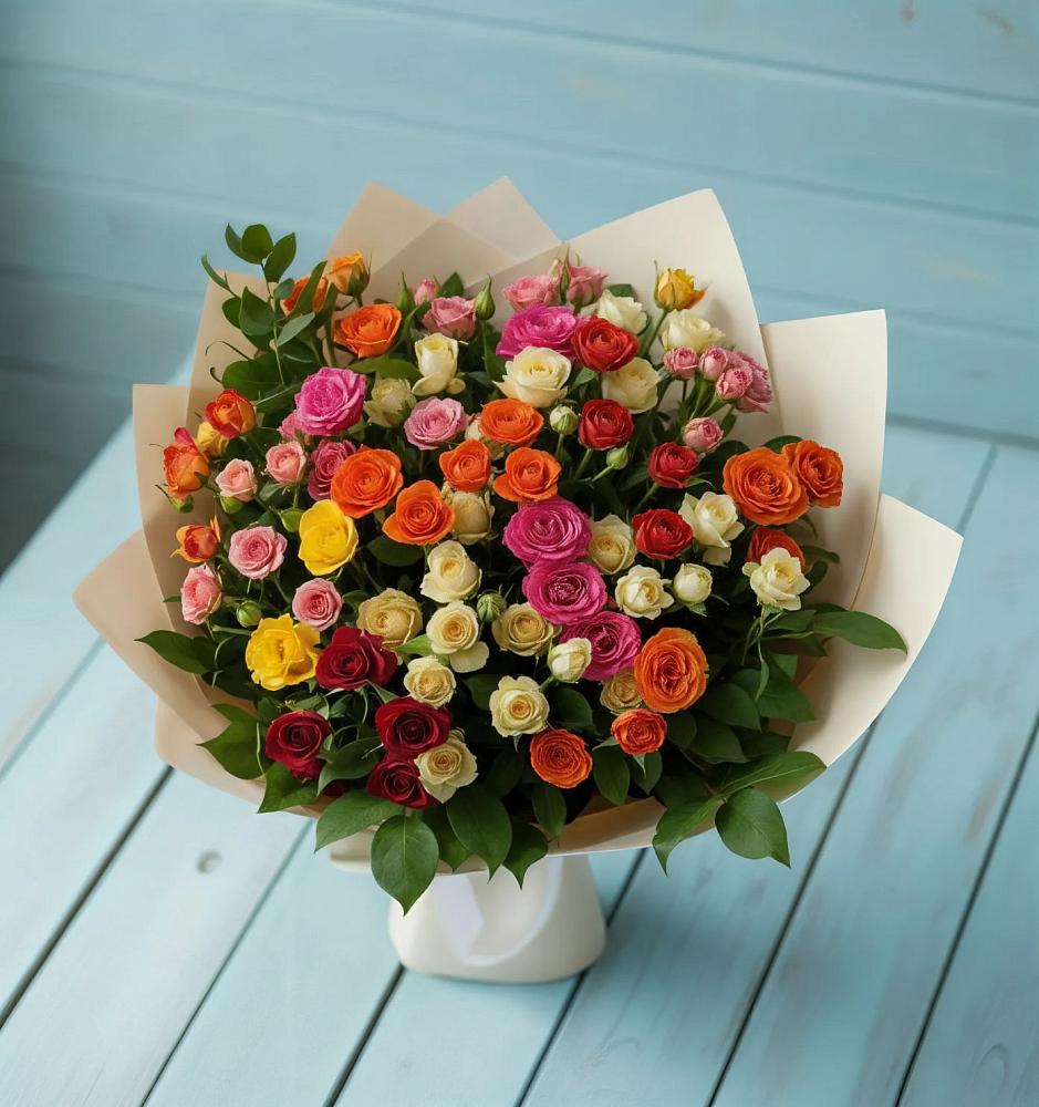 Букет Микс из разноцветных кустовых роз в Сухобезводное
