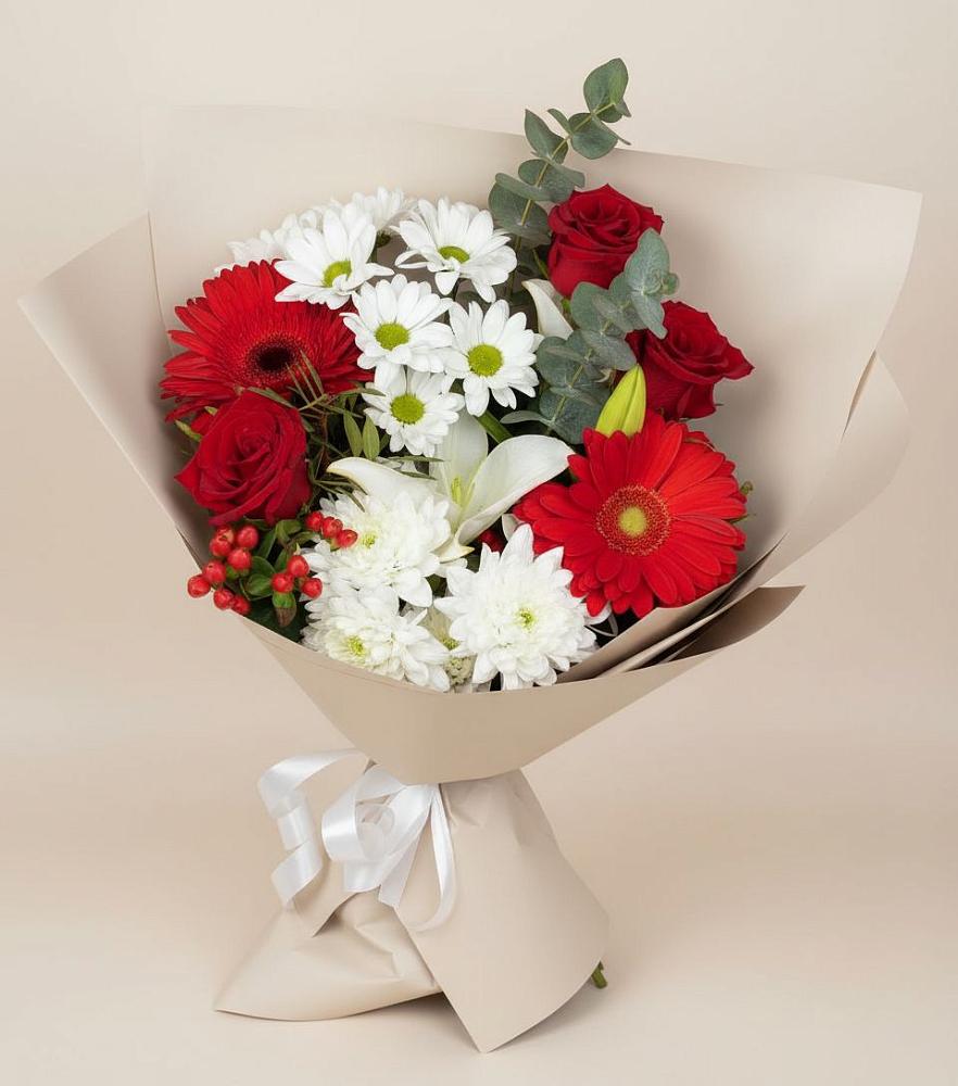 Букет цветов из: Розы, Хризантемы, Герберы и Лилии в Сухобезводное