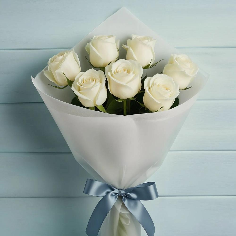 Букет 7 Белых роз Эдлесс Лав в Сухобезводное